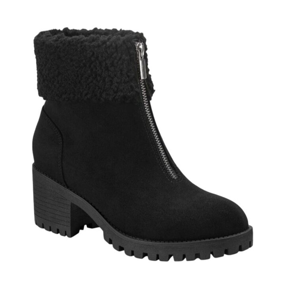 NEW Style &‎ Co Biancaa Faux Suede Lug Sole Booties Black Size 8.5 Front Zipper